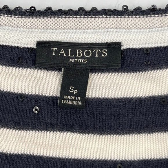 Talbots off white navy sequin 3/4 striped top - Picture 6 of 11